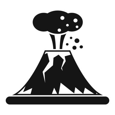 Dumanlı ve magmalı bir volkanın siyah beyaz simgesi.