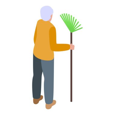 Üst düzey bir adam tırmık izometrik çizim tutuyor.