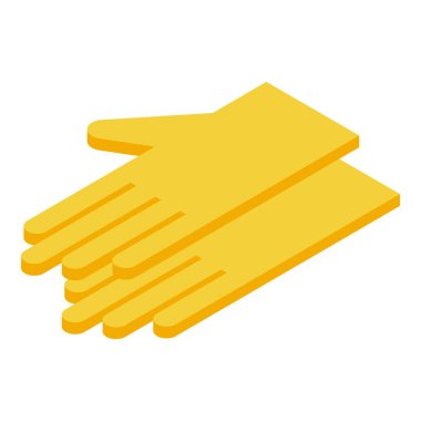 Sarı lastik eldivenler el koruması, temizlik konsepti, izometrik görüş sağlar