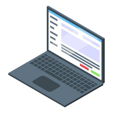 İzometrik görünümde web sitesi tasarım arayüzünü gösteren modern dizüstü bilgisayar