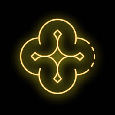 Karanlıkta parlayan altın neon ışığı soyut geometrik bir şekil gösteriyor. Duvar kağıdı arkaplanı için ideal.