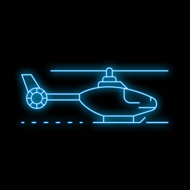 Geceleri helikopter pistine inen mavi neon ikonu