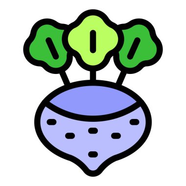 Bu ikon vektörü yaprakları büyüyen taze bir şalgam tasvir eder, hasat edilmeye ve keyif almaya hazır.