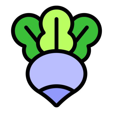 Yeşil yapraklı taze bir şalgam simgesi. Yiyecek, sebze ve sağlıklı beslenmeyle ilgili projelerde kullanılmak için ideal.