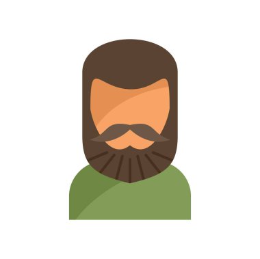 Kahverengi saçlı, bıyıklı ve sakallı çizgi film adamı yeşil gömlek giyiyor.