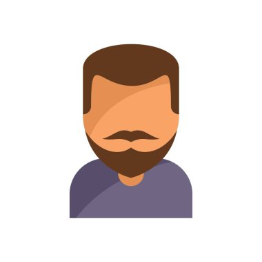 Kahverengi saçlı ve sakallı çizgi film adamı mor gömlek avatar ikonu giyiyor.