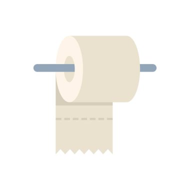 Tuvalet kağıdı rulosu beyaz arka planda izole edilmiş metal tutucu çubuğunda asılı.