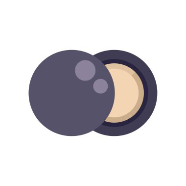 Yuvarlak toz makyaj çantası açık. Aynayı ve temel makyajını gösteriyor.