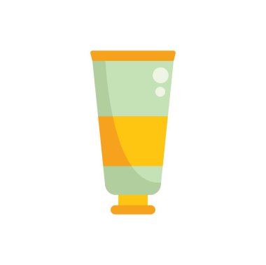 Yeşil ve sarı tüp ambalajı beyaz arka planlı olarak ayakta duruyor.