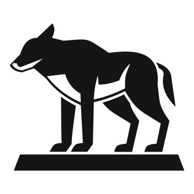 Siyah siluet, beyaz bir arka planda izole edilmiş, kaidede duran vahşi bir köpeğin silüeti.