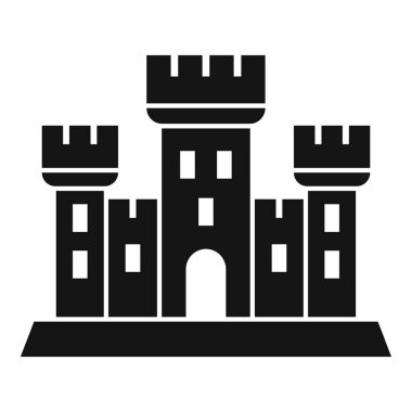 Uygulamalar ve web siteleri için kuleleri olan bir kalenin basit biçimli siyah vektör simgesi