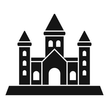 Bir peri masalı veya Avrupa tarihi kitabı için çatısı olan kuleleri ve kapısı olan bir ortaçağ şatosunun siyah silueti