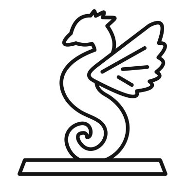 Majestic winged seahorse standing on a pedestal, depicted in a simple and elegant line art style clipart