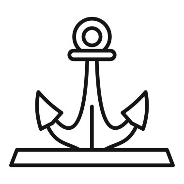 Sade siyah çizgi vektör simgesi bir platform üzerinde duran bir çapayı temsil ediyor, yelkencilik, güç ve istikrarın sembolü.