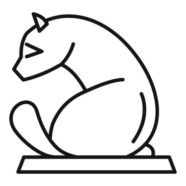 Oturan bir vaşağı tasvir eden bir heykelin basit siyah ve beyaz vektör çizimi