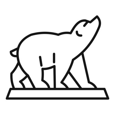 Bir ayı heykelinin çizgi çizimi bir kaideye dikilmiş yukarı bakıyor.