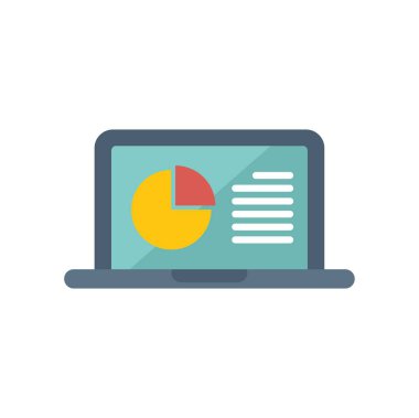 Bir pasta grafiğini ve veriyi gösteren dizüstü bilgisayarın bu vektör simgesi iş analizlerini temsil etmek için mükemmeldir
