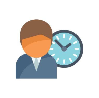 Saatin yanında duran işadamı, zaman yönetimi kavramını temsil ediyor.