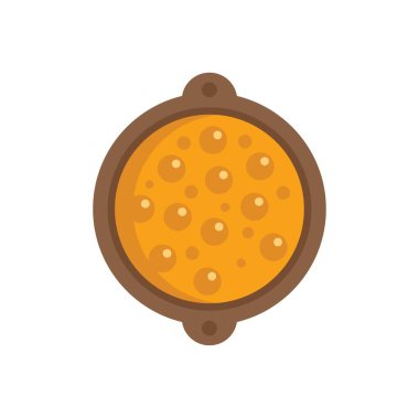 Yuvarlak fırın tavası, köpüren peynirli pizza fırında pişiyor, yukarıdan görünüyor.