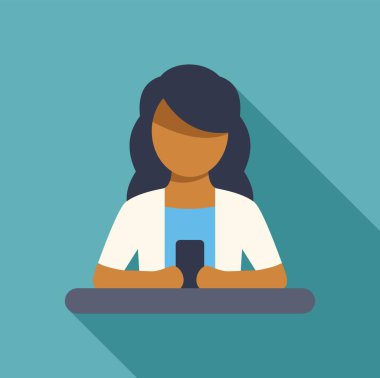 Genç bayan bir masada oturuyor ve cep telefonu kullanıyor.