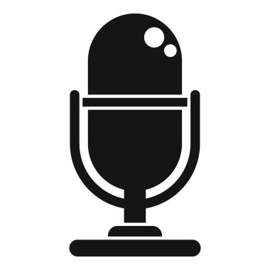 Kürsüde duran bir mikrofonun basit vektör simgesi, radyo, podcast veya müzik stüdyosu oturumu için ses kaydını temsil ediyor