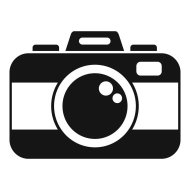 Bu minimalist siyah beyaz simge, fotoğraf ve görüntü yakalamayı sembolize eden dijital bir kamerayı temsil ediyor.