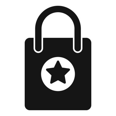 İçinde yıldız logosu bulunan bir alışveriş çantasının siyah silueti, birinci sınıf ürünleri veya hizmetleri temsil ediyor