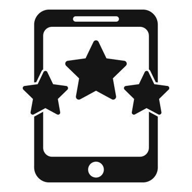 Akıllı telefon ekranında üç yıldızlı değerlendirme için siyah kabartma simgesi