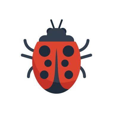 Kırmızı uğur böceğinin minimalist vektör çizimi beyaz arka planda kanatlarını açıyor.