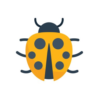 Sarı uğur böceğinin minimalist vektör çizimi beyaz arka planda izole edilmiş kanatlarını açıyor.