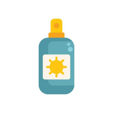 Yaz boyunca güneş kremi ve cilt bakımını temsil eden güneş sembollü güneş kremi şişesi.