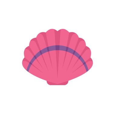 Mor çizgili pembe deniz kabuğu bembeyaz arka planda düz minimalist bir şekilde betimlenir, deniz yaşamını çağrıştırır.