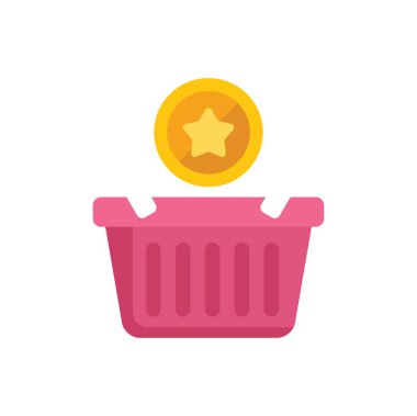 Pembe alışveriş sepeti bir yıldızlı altın para alıyor, sadakat puanlarını gösteriyor.