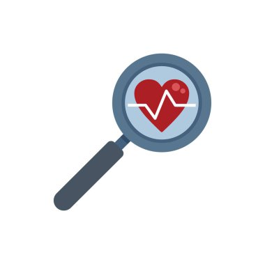 Büyüteç kalp atışı çizgisi olan bir kalbe odaklanıyor. Bu da tam bir tıbbi muayeneyi temsil ediyor.