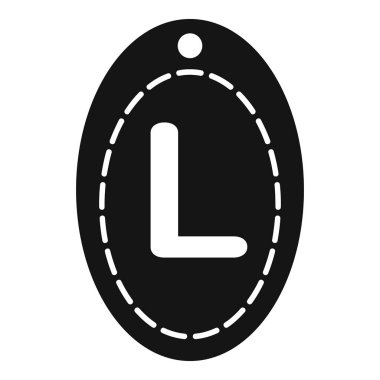 Siyah oval etiket beyaz arkaplanda L harfi ile simge