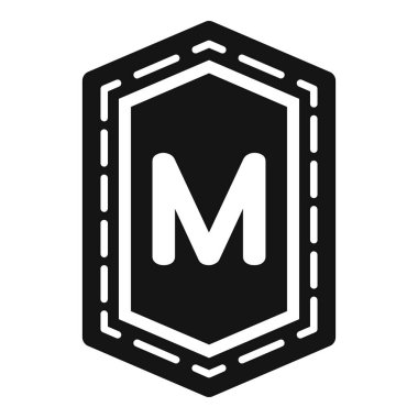 Dikiş dikişleri ve klasik tasarımlar için uygun M harfi içeren siyah altıgen retro yama