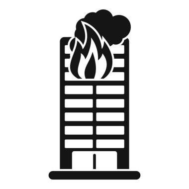 Yanan bir ofis binasının siyah silueti, yangın acil durumu ve potansiyel tehlikeyi temsil ediyor.