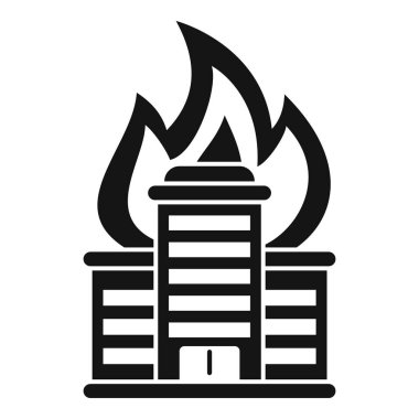 Çok katlı bir binanın alevler içindeki basit siyah beyaz vektör simgesi