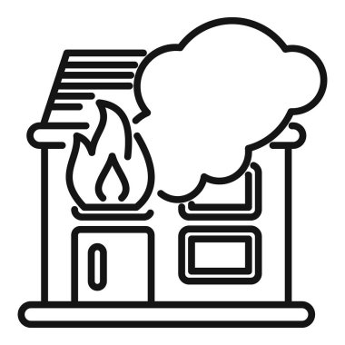 Penceresinden duman çıkan, ince siyah çizgilerle çizilmiş bir evin basit vektörü