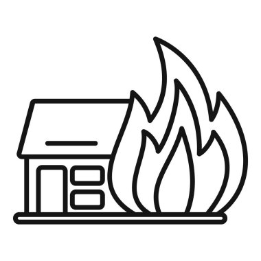 Büyük alevler, ev yangınlarıyla ilgili bu çizgi ikonunda bir aile evini yutuyor.