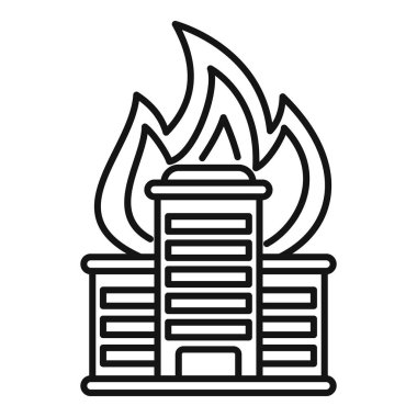 Alevler içinde kalmış bir şehir binasının basit bir sanat simgesi