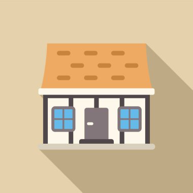 Güneşli bir günde sundurması olan küçük tuğladan bir evin basit vektör çizimi.