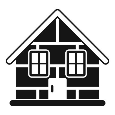 Döşeme çatılı küçük tuğladan bir evin basit vektör simgesi.