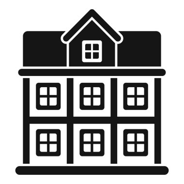 Çatı katı pencereli büyük bir evin basit simgesi emlak piyasasını temsil ediyor.