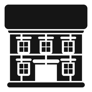 Büyük pencereli iki katlı bina cephesinin basit vektörü, emlak işini temsil etmek için ideal.