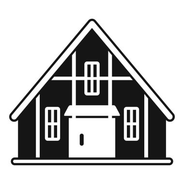 Bu vektör ikonu, konut, mimari ve gayrimenkul projeleri için mükemmel garajı olan ahşap bir evi temsil ediyor.