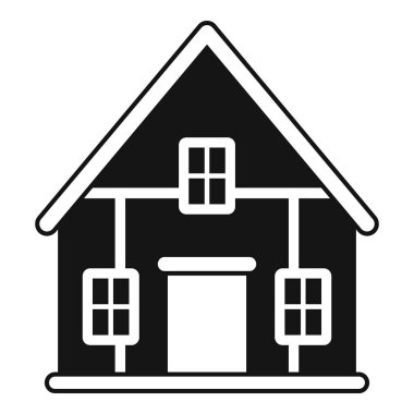 Tavanı, penceresi ve kapısı olan, ev sahipliği, gayrimenkul ve konut mimarisi kavramlarını temsil eden sade siyah beyaz bir evin simgesi.