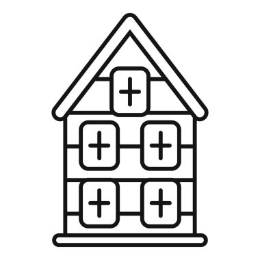 Haçları olan, sağlık hizmetlerini ve sağlık hizmetlerini temsil eden bir hastane binasının basit bir sanat simgesi.