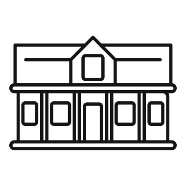 Bir üniversite binası cephesinin sütunları ve pencereleri beyaz bir arkaplanda izole edilmiş basit vektörü