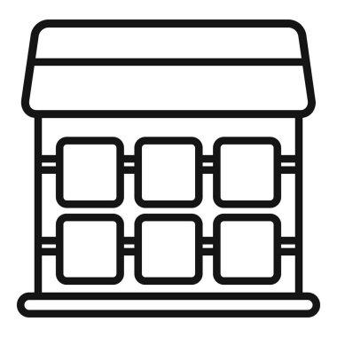 Çatıya güneş panelleri monte edilmiş, sürdürülebilir yaşam ve yenilenebilir enerjiyi temsil eden bir aile evinin çizgi simgesi